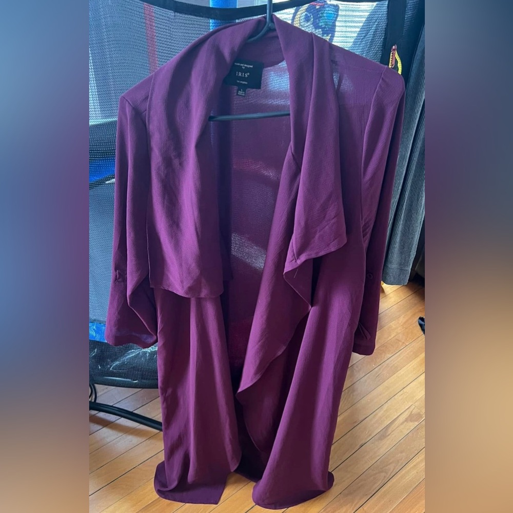 Iris Los Angeles Purple Long Open Ruffle Cardigan Swim Cover up Duster Large/L F - Picture 8 of 8